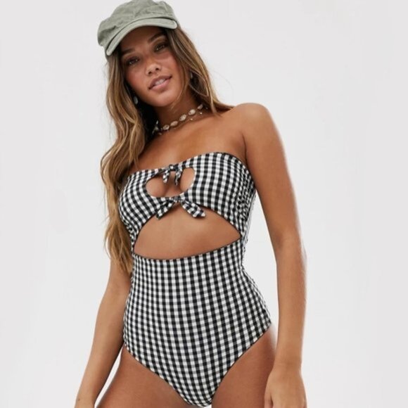 NWT Volcom reversible plaid one piece swimsuit M - Picture 4 of 13